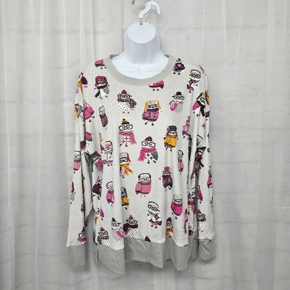 Secret Treasures Fleece Sleep Top Owls Gray Winter Comfy Leisure L